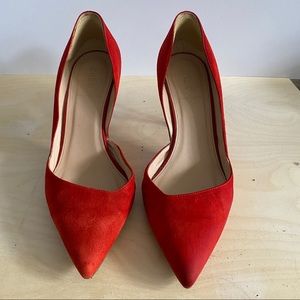J.Crew Colette Suede d'Orsay Pump in Bright Cerise